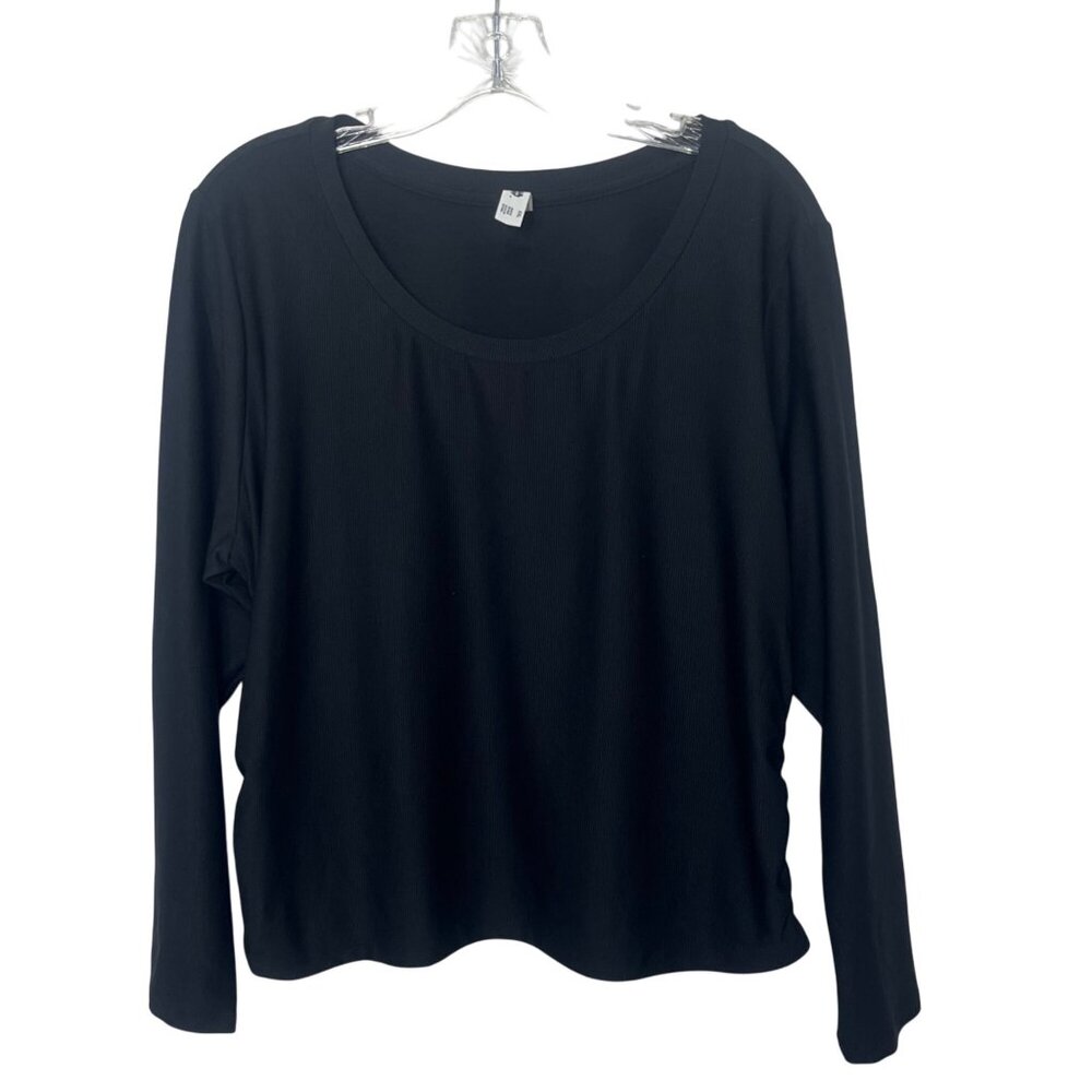 All In Motion Ribbed Long Sleeve Top Womens XXL Black New Workout Activewear